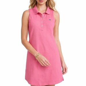 Vineyard Vines Women's Sleeveless Pique Polo Dress Pink Size Large Whale Logo